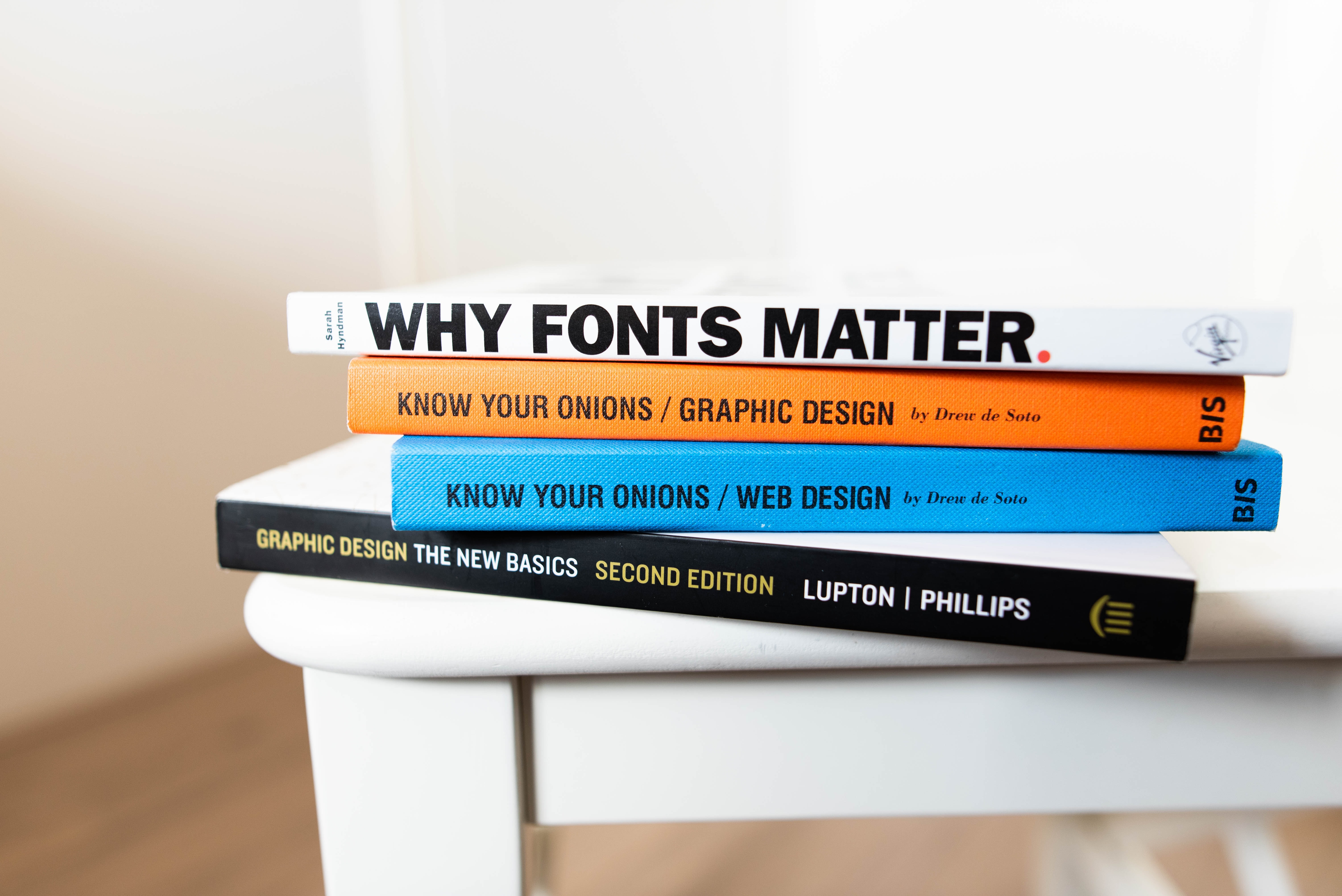 Stack of books on graphic design and fonts