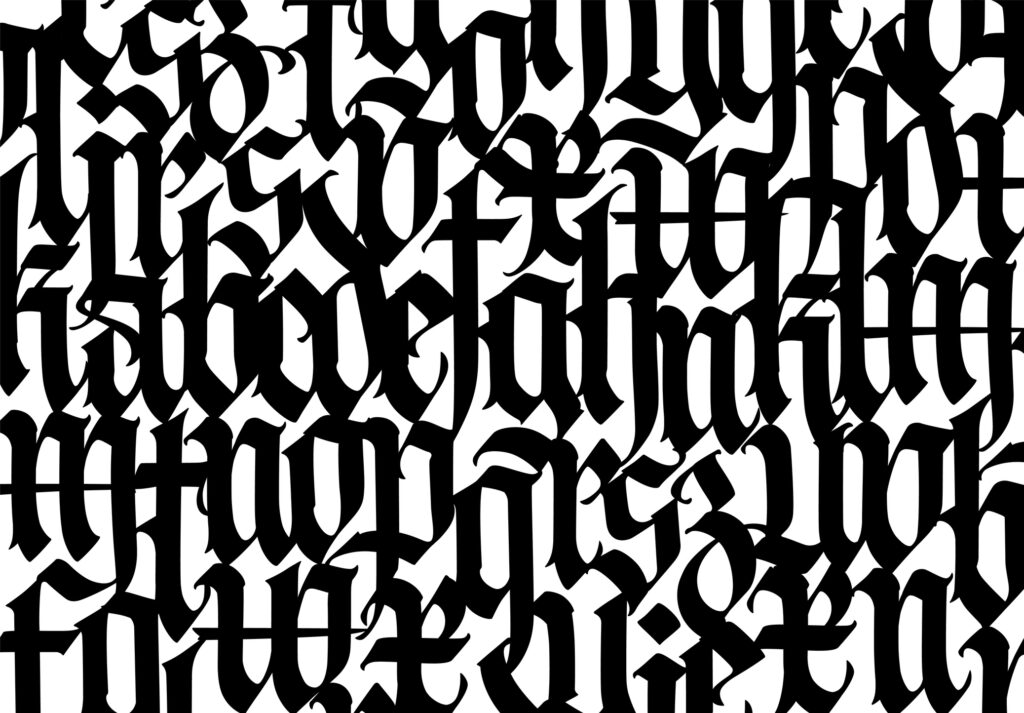 Example of ornate, European calligraphy typeface